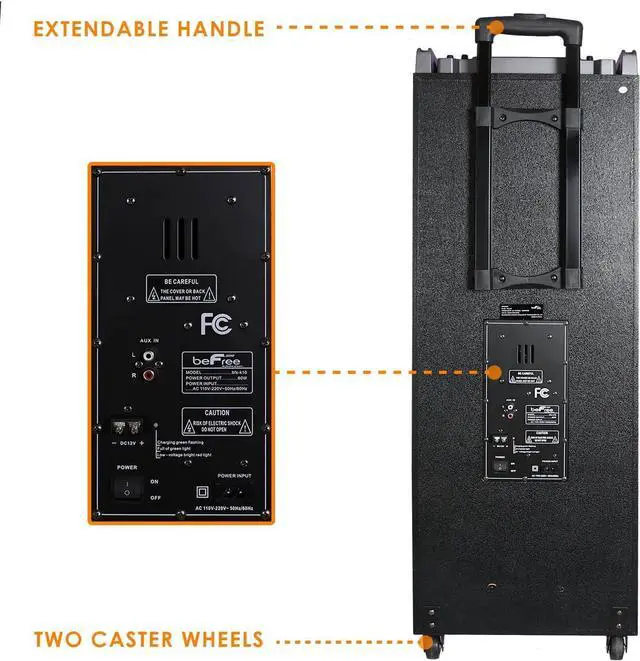 Alt view image 2 of 6 - Befree Sound Dual 10 Inch Subwoofer Bluetooth Portable Party Speaker with Sound Reactive Party Lights, USB/SD Input, Rechargeable Battery, Remote Control and 2 Wireless Microphones