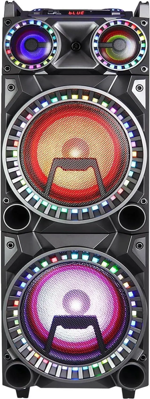 Alt view image 3 of 6 - Befree Sound Dual 10 Inch Subwoofer Bluetooth Portable Party Speaker with Sound Reactive Party Lights, USB/SD Input, Rechargeable Battery, Remote Control and 2 Wireless Microphones