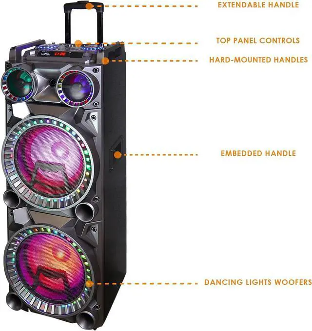 Alt view image 5 of 6 - Befree Sound Dual 10 Inch Subwoofer Bluetooth Portable Party Speaker with Sound Reactive Party Lights, USB/SD Input, Rechargeable Battery, Remote Control and 2 Wireless Microphones