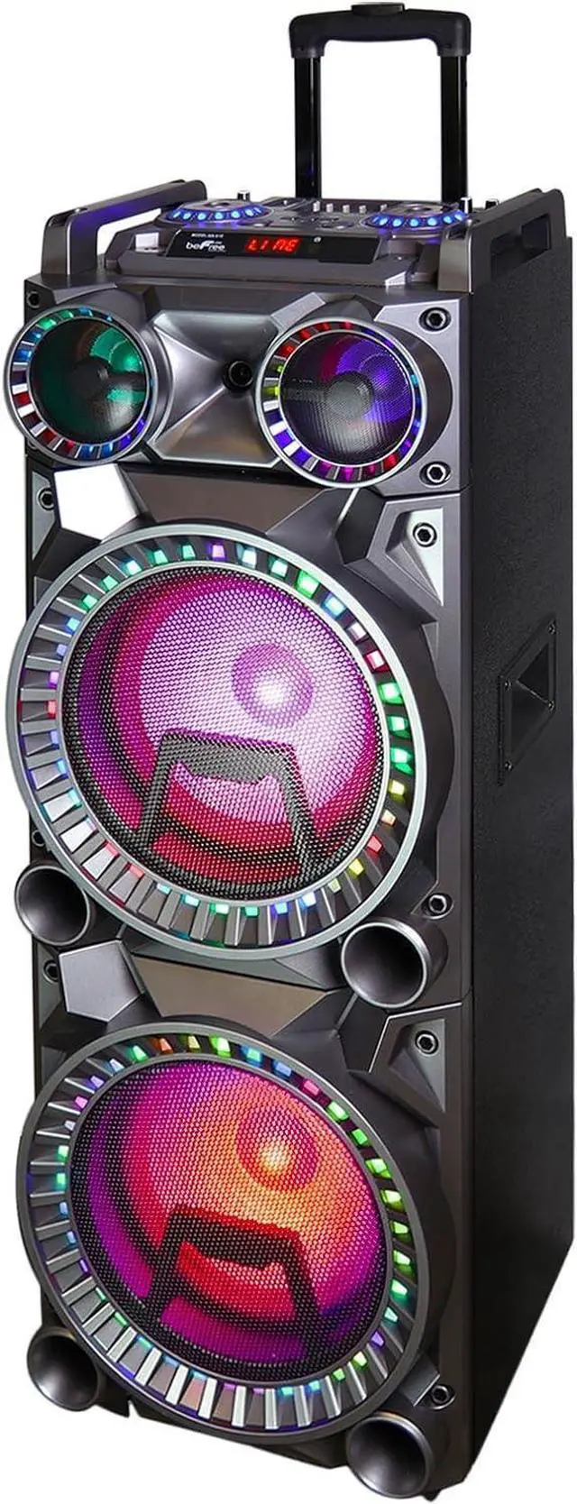 Alt view image 6 of 6 - Befree Sound Dual 10 Inch Subwoofer Bluetooth Portable Party Speaker with Sound Reactive Party Lights, USB/SD Input, Rechargeable Battery, Remote Control and 2 Wireless Microphones