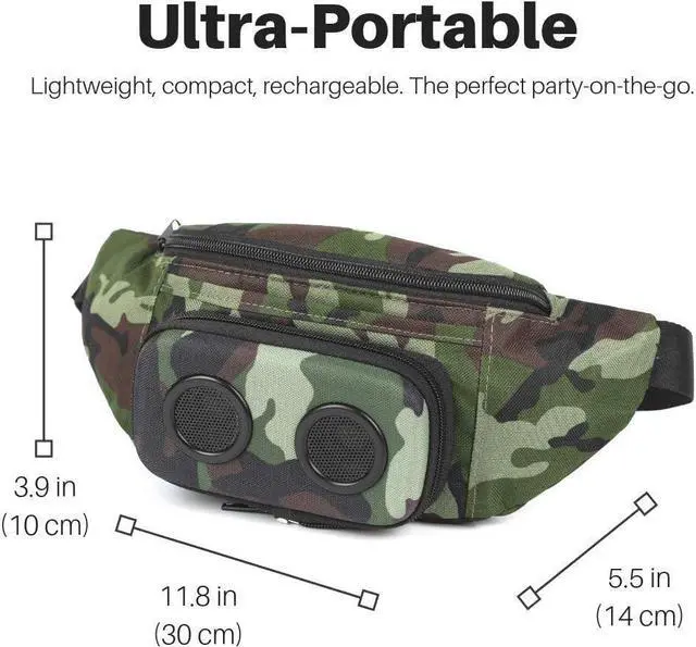 Alt view image 2 of 4 - Fannypack with Speakers. Bluetooth Fanny Pack for Parties/Festivals/Raves/Beach/Boats. Rechargeable, Works with iPhone & Android. (Camo, 2024 Edition)