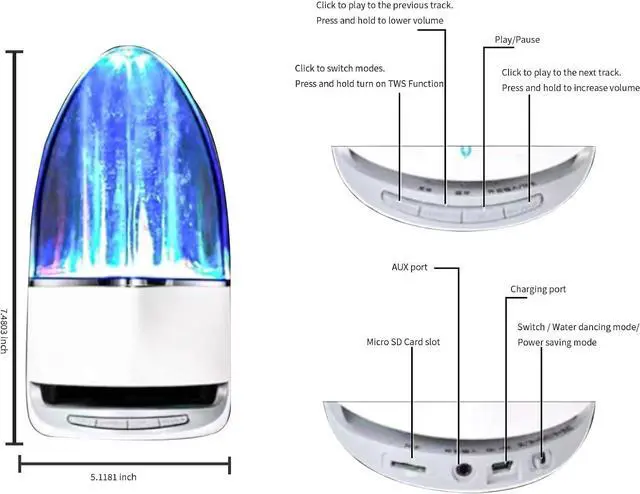 Alt view image 4 of 4 - Water Dancing Speaker, Bluetooth Wireless Speaker, TWS Function, Portable Wireless Speaker, Perfect for a Christmas party, Bt 5.3, S/N Ratio: 75dB (Gray)