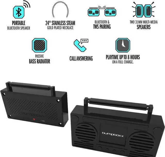Alt view image 4 of 4 - Bumpboxx MicroBoom Wearable Necklace Bluetooth Speaker Boombox | Bluetooth Portable Speaker | includes 24 Chain & Rechargeable LI-ION Battery | Add Music to The Latest Fashion Trend | Poppoin Purple