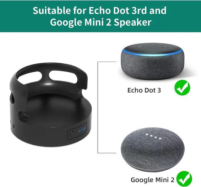 Alt view image 2 of 7 - Echo Dot 3 Battery Base, Portable Dot 3rd Gen Google Mini 2 Battery Base, 5200 mAh 8 Hours Work Time, BlackNot Include Speaker
