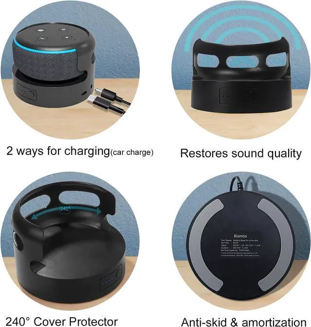 Alt view image 5 of 7 - Echo Dot 3 Battery Base, Portable Dot 3rd Gen Google Mini 2 Battery Base, 5200 mAh 8 Hours Work Time, BlackNot Include Speaker