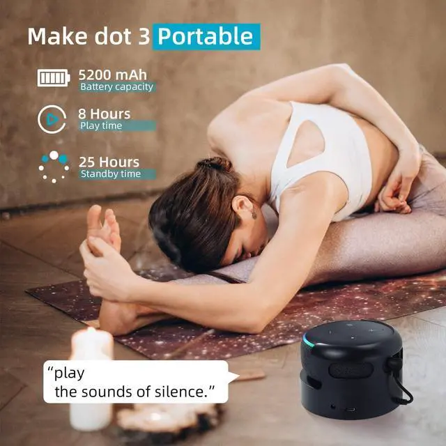 Alt view image 3 of 7 - Echo Dot 3 Battery Base, Portable Dot 3rd Gen Google Mini 2 Battery Base, 5200 mAh 8 Hours Work Time, BlackNot Include Speaker