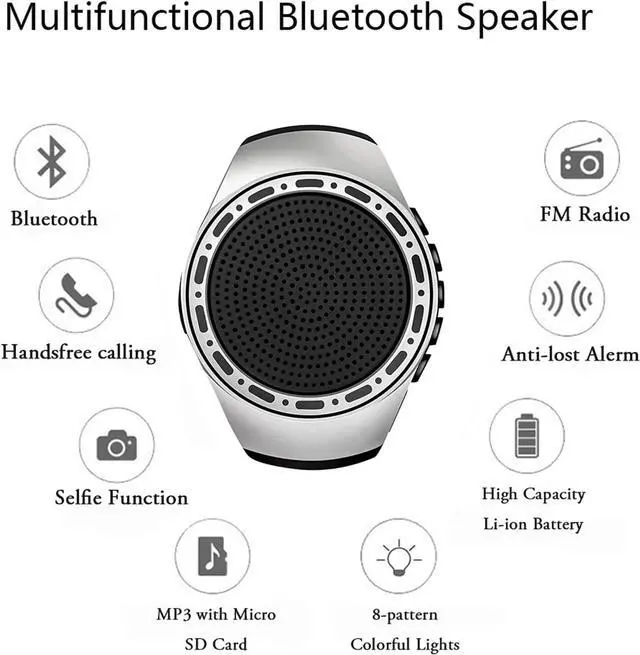 Alt view image 2 of 4 - Wireless Wearable Waterproof Wrist Portable Bluetooth Speaker Watch with Multi Function FM Radio & MP3 Player & TWS & Selfie & Ultra Long Standby Time for Running, Hiking, RidingSilver