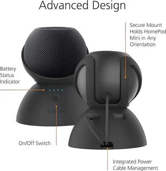 Alt view image 3 of 6 - Mission Battery Base for HomePod Mini (Black) (Make HomePod Portable)