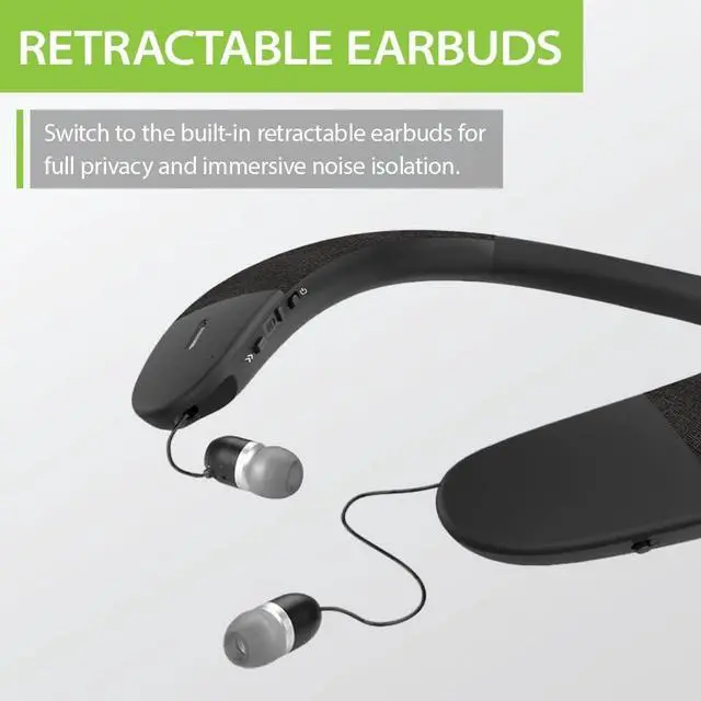 Alt view image 5 of 6 - Avantree Torus Wearable Wireless Neck Speaker, Bluetooth 5.0, aptX HD, Low Latency, Personal Neckband Speakers with Retractable Earbuds, Superb Audio Quality, 3D Surround Stereo for Music TV (NB05)