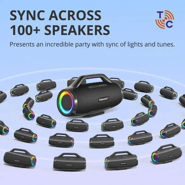 Alt view image 5 of 7 - Tronsmart Bang Max Portable Bluetooth Speaker, 130W Powerful Loud Speaker with Deep Bass, Party Sync, IPX6 Waterproof, 24H Playtime, Customized EQ & Light Show,Portable Speaker with Handle for Outdoor