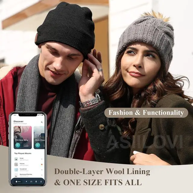 Alt view image 3 of 7 - Bluetooth Beanie, Double-Layer Wool Lining Bluetooth Hat Beanie with Pom Pom for Women/Teen Girls/Family, 20hrs Playing, Gift Packaging for Christmas Stocking Stuffers Thanksgiving (03-Gray)