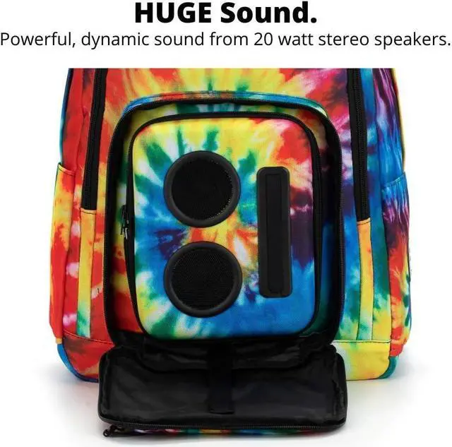 Alt view image 2 of 7 - Business Bluetooth Speaker Backpack with 20-Watt Speakers & Subwoofer for Parties/Festivals/Beach. Rechargeable, Works with iPhone & Android (Tie Dye)