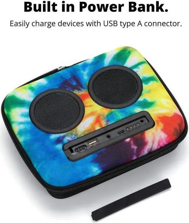 Alt view image 6 of 7 - Business Bluetooth Speaker Backpack with 20-Watt Speakers & Subwoofer for Parties/Festivals/Beach. Rechargeable, Works with iPhone & Android (Tie Dye)