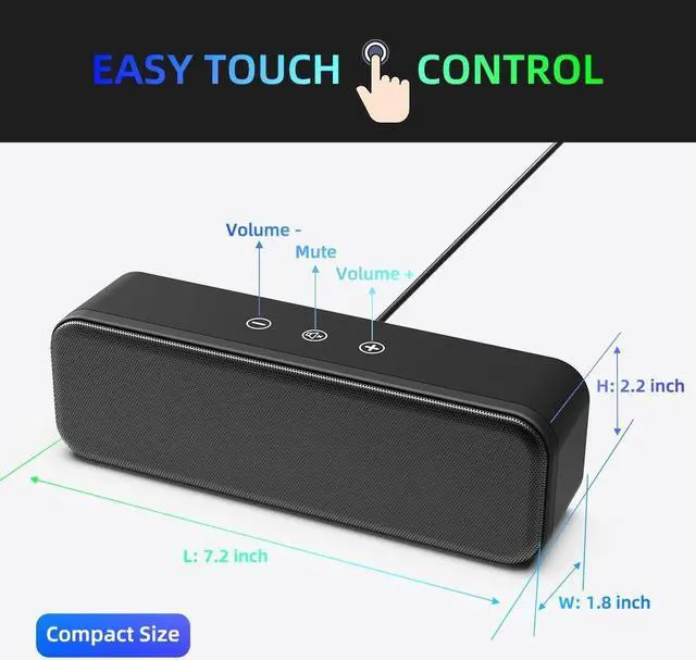 Alt view image 3 of 7 - [Upgraded] USB Computer Speakers for Desktop PC, Laptop | Plug-N-Play | Small Soundbar with Crystal-Clear Sound, Loud Volume, Deep Bass, Touch Control, Compatible with Windows, macOS, ChromeOS, Linux