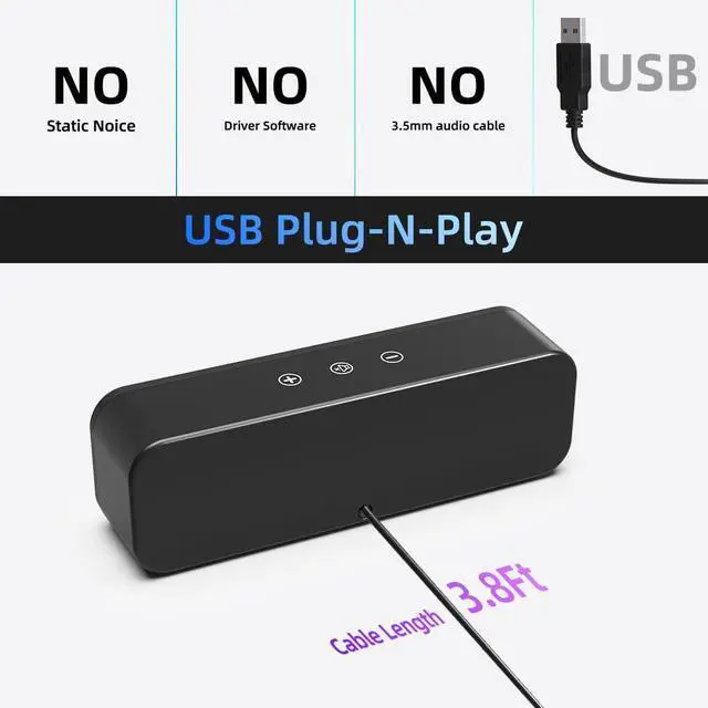 Alt view image 4 of 7 - [Upgraded] USB Computer Speakers for Desktop PC, Laptop | Plug-N-Play | Small Soundbar with Crystal-Clear Sound, Loud Volume, Deep Bass, Touch Control, Compatible with Windows, macOS, ChromeOS, Linux
