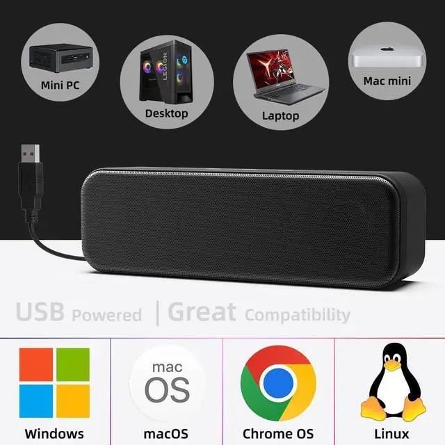 Alt view image 5 of 7 - [Upgraded] USB Computer Speakers for Desktop PC, Laptop | Plug-N-Play | Small Soundbar with Crystal-Clear Sound, Loud Volume, Deep Bass, Touch Control, Compatible with Windows, macOS, ChromeOS, Linux
