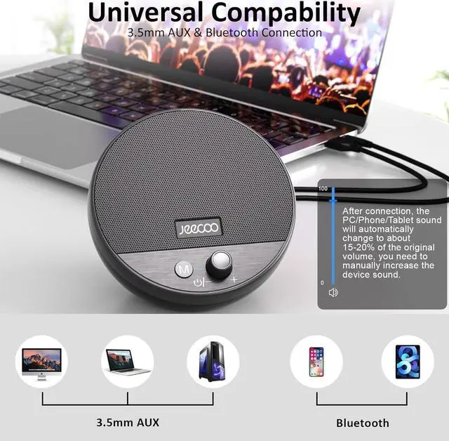 Alt view image 2 of 6 - Jeecoo A10 USB Plug-N-Play Laptop Speakers Bluetooth Computer Speakers with Small & Portable, Easy-Access Volume Knob, Small Speaker with 3.5mm AUX for PC Desktop Monitor Mobile Devices(Single)