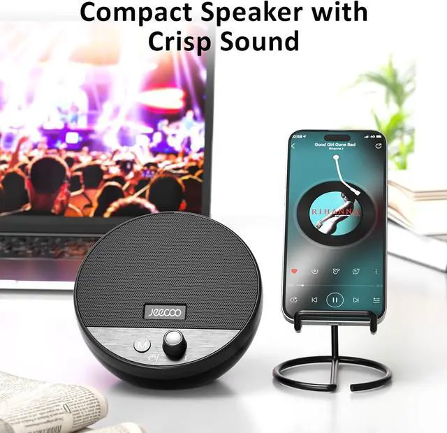 Alt view image 3 of 6 - Jeecoo A10 USB Plug-N-Play Laptop Speakers Bluetooth Computer Speakers with Small & Portable, Easy-Access Volume Knob, Small Speaker with 3.5mm AUX for PC Desktop Monitor Mobile Devices(Single)