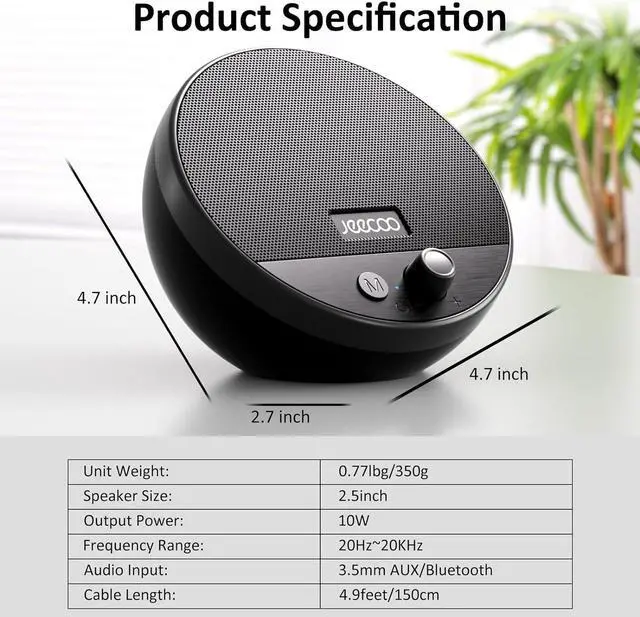 Alt view image 5 of 6 - Jeecoo A10 USB Plug-N-Play Laptop Speakers Bluetooth Computer Speakers with Small & Portable, Easy-Access Volume Knob, Small Speaker with 3.5mm AUX for PC Desktop Monitor Mobile Devices(Single)