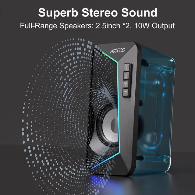 Alt view image 3 of 7 - Jeecoo M30 Bluetooth Computer Speakers, RGB PC Gaming Speakers for Desktop with Crisp Stereo Sound, Dynamic LED Modes, Easy-Access Control, 10W - USB-Powered (Not 3.5mm Aux)