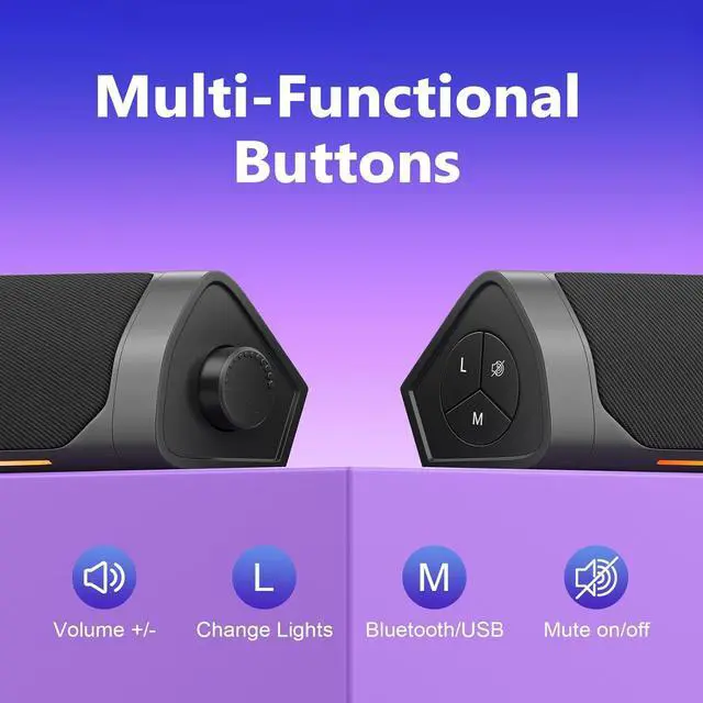 Alt view image 5 of 7 - USB Computer Speakers for Desktop Pc,Bluetooth PC Speakers with Headphone Output,2 Ways Connect USB Powered Wired Speakers for Windows,Linux,Mac Air/Pro Phones(USB-C to USB Adapter Included)