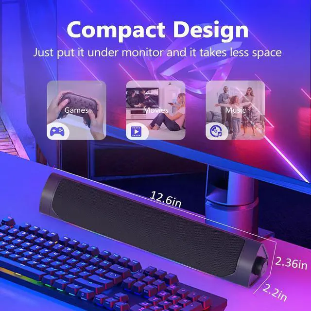 Alt view image 7 of 7 - USB Computer Speakers for Desktop Pc,Bluetooth PC Speakers with Headphone Output,2 Ways Connect USB Powered Wired Speakers for Windows,Linux,Mac Air/Pro Phones(USB-C to USB Adapter Included)