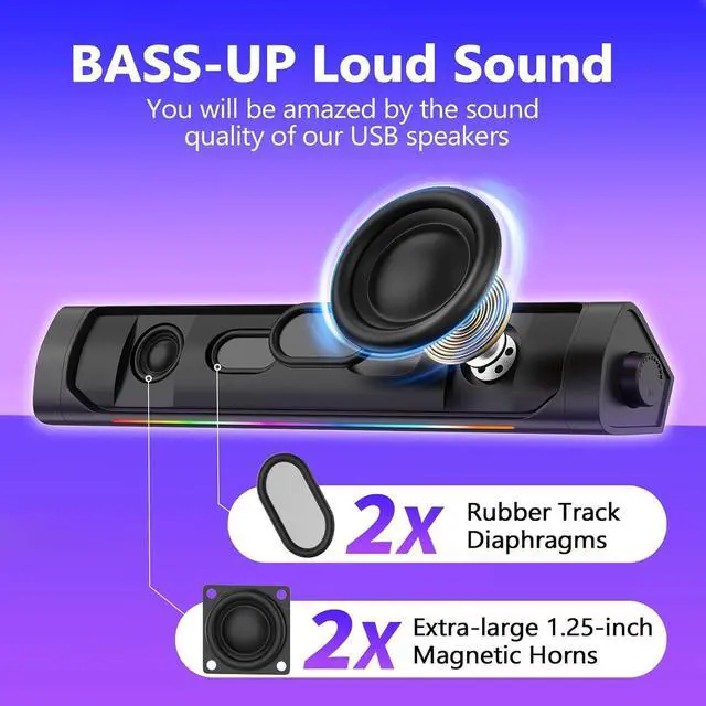 Alt view image 2 of 7 - USB Computer Speakers for Desktop Pc,Bluetooth PC Speakers with Headphone Output,2 Ways Connect USB Powered Wired Speakers for Windows,Linux,Mac Air/Pro Phones(USB-C to USB Adapter Included)