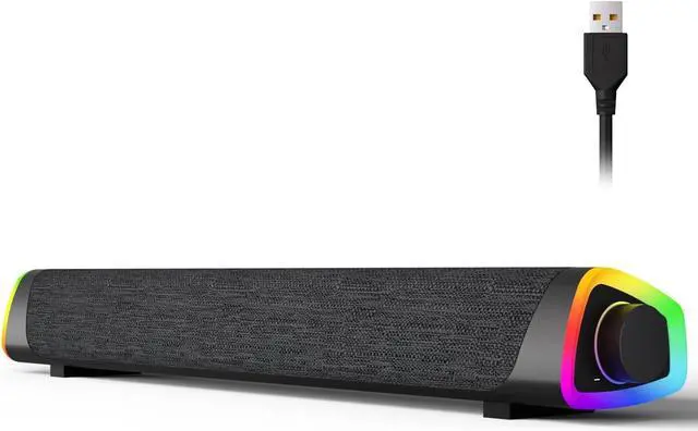 Main image of SOULION R30 Plus Bluetooth Computer Speakers for PC Desktop, All-in-one Control Button with 6 Modes LED Lights, Wired USB Powered Sound Bar, Surround Sound Portable SoundBar for Monitor Laptop Phone