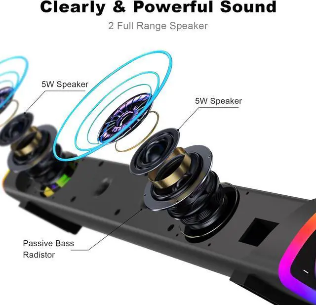 Alt view image 2 of 7 - SOULION R30 Plus Bluetooth Computer Speakers for PC Desktop, All-in-one Control Button with 6 Modes LED Lights, Wired USB Powered Sound Bar, Surround Sound Portable SoundBar for Monitor Laptop Phone