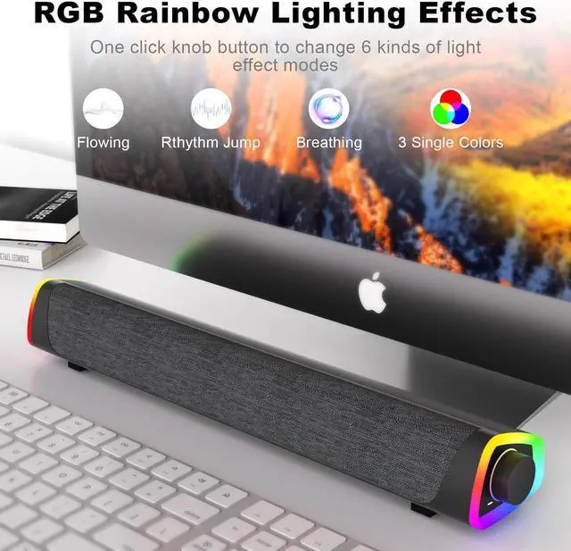 Alt view image 5 of 7 - SOULION R30 Plus Bluetooth Computer Speakers for PC Desktop, All-in-one Control Button with 6 Modes LED Lights, Wired USB Powered Sound Bar, Surround Sound Portable SoundBar for Monitor Laptop Phone