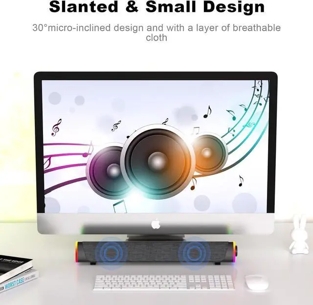 Alt view image 7 of 7 - SOULION R30 Plus Bluetooth Computer Speakers for PC Desktop, All-in-one Control Button with 6 Modes LED Lights, Wired USB Powered Sound Bar, Surround Sound Portable SoundBar for Monitor Laptop Phone