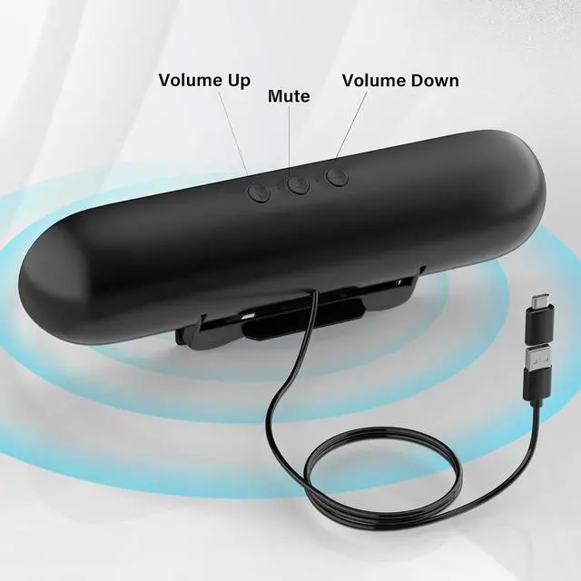 Alt view image 4 of 7 - Computer Speakers for Desktop Monitor,Single USB Speakers for Desktop PC,Laptop Speaker with Loud Sound,Volume Control Easily Clamps to Monitors(USB-C to USB Adapter Included) (Black)