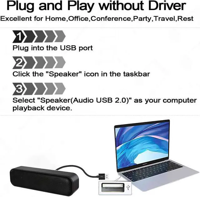 Alt view image 5 of 7 - ZETIY Updated Computer Speaker, USB Powered Speaker for Desktop,Windows PC,Mac. Portable Mini Sound bar-Plug and Play with Volume Control and Mute Button (USB-C to USB Adapter Included)