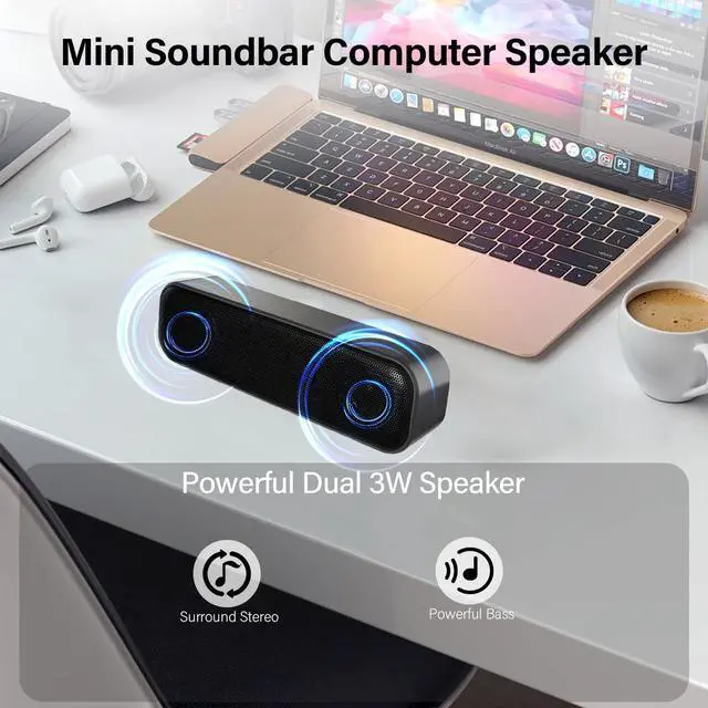 Alt view image 4 of 7 - ZETIY Updated Computer Speaker, USB Powered Speaker for Desktop,Windows PC,Mac. Portable Mini Sound bar-Plug and Play with Volume Control and Mute Button (USB-C to USB Adapter Included)