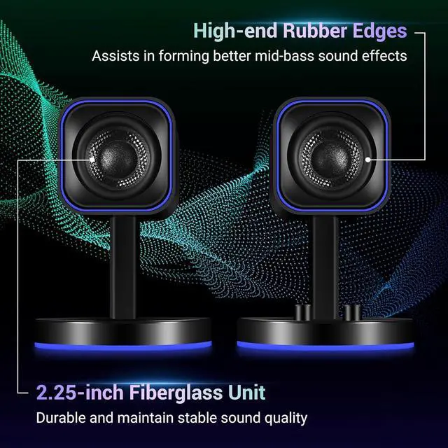 Alt view image 2 of 7 - SW202 24W Computer Gaming PC Speakers - Built-in 16bit DAC Dynamic 3D Surround Sound - Bluetooth 5.2 USB 3.5mm Aux Inputs- Three EQ Sound Mode - RGB Backlit Multimedia Speakers (Pair, Black)