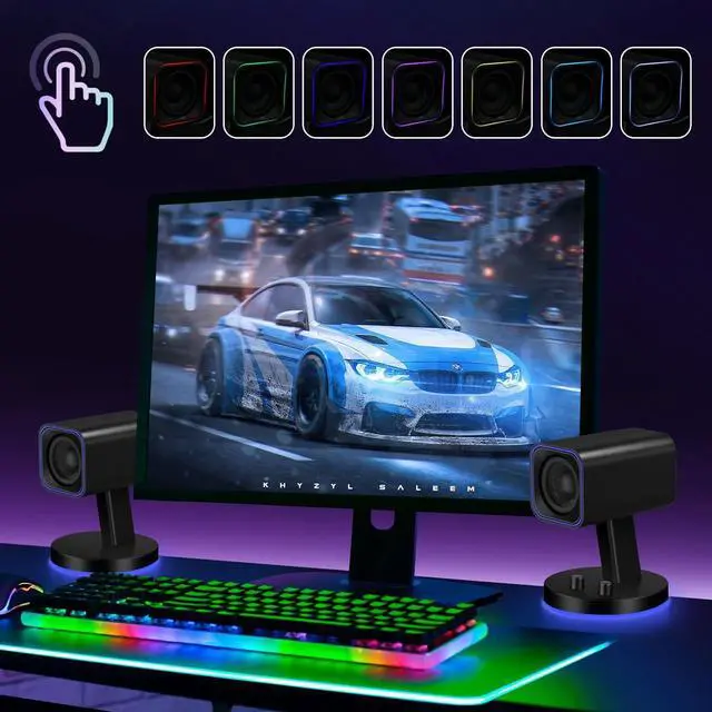 Alt view image 6 of 7 - SW202 24W Computer Gaming PC Speakers - Built-in 16bit DAC Dynamic 3D Surround Sound - Bluetooth 5.2 USB 3.5mm Aux Inputs- Three EQ Sound Mode - RGB Backlit Multimedia Speakers (Pair, Black)