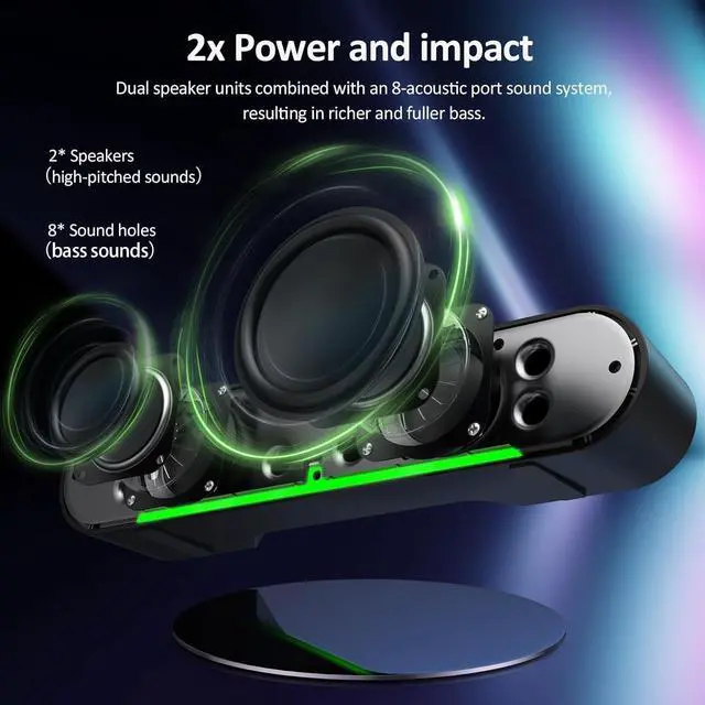 Alt view image 2 of 7 - Computer Speakers for Desktop PC Laptop - Wired USB-Powered Sound bar with Clear Sound and Plug-n-Play Convenience, Black