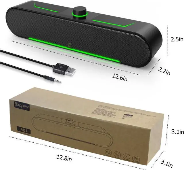 Alt view image 7 of 7 - Computer Speakers for Desktop PC Laptop - Wired USB-Powered Sound bar with Clear Sound and Plug-n-Play Convenience, Black