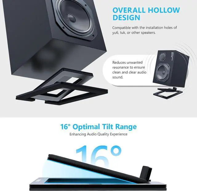 Alt view image 2 of 7 - C-1 Desktop Speaker Stands for Small SpeakersTilted Tabletop Steel Computer Speaker Stands(Pair)L15.2 x W11.4 x H3.8 Centimetres (Black)