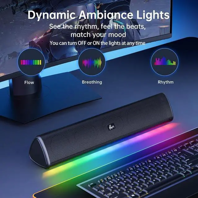 Alt view image 6 of 7 - Bluetooth Computer Speakers for Desktop, 20W Stereo Sound, 3.5 mm Aux-in Connection, Wireless Battery Powered PC Speakers for Laptop, Tablet, Gaming
