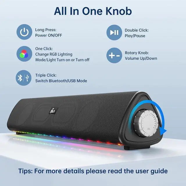 Alt view image 4 of 7 - Bluetooth Computer Speakers for Desktop, 20W Stereo Sound, 3.5 mm Aux-in Connection, Wireless Battery Powered PC Speakers for Laptop, Tablet, Gaming