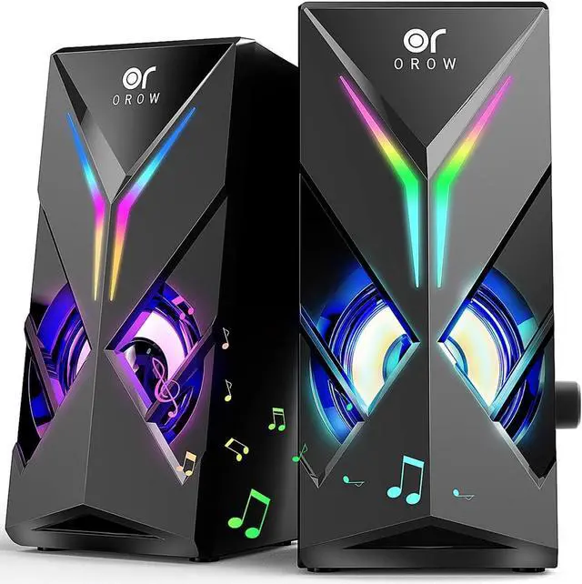 Main image of OROW 10W RGB Computer Speakers with Volume Control, Colorful LED Gaming Speakers for PC/Desktop/Laptop/Monitor, 3.5mm Aux Input, Lights On/Off Option (S201)