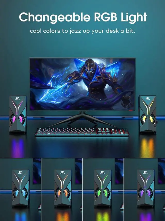 Alt view image 2 of 6 - OROW 10W RGB Computer Speakers with Volume Control, Colorful LED Gaming Speakers for PC/Desktop/Laptop/Monitor, 3.5mm Aux Input, Lights On/Off Option (S201)