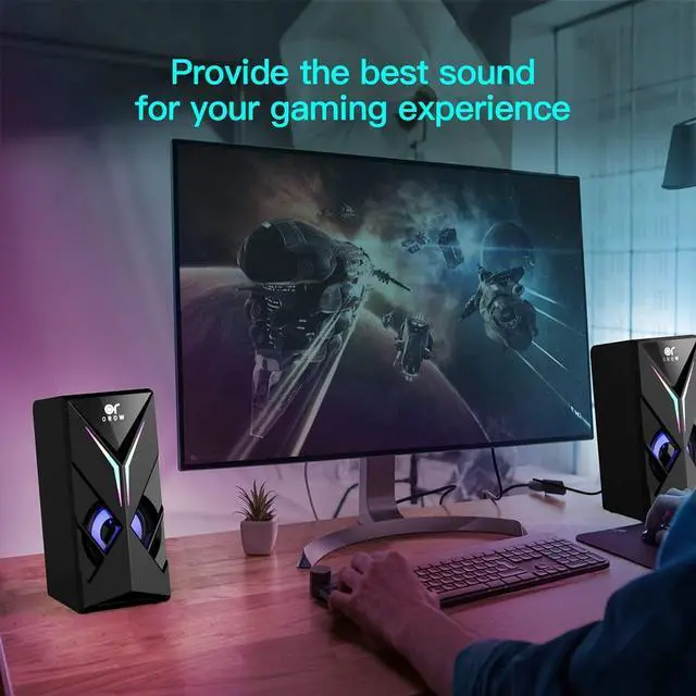 Alt view image 6 of 6 - OROW 10W RGB Computer Speakers with Volume Control, Colorful LED Gaming Speakers for PC/Desktop/Laptop/Monitor, 3.5mm Aux Input, Lights On/Off Option (S201)