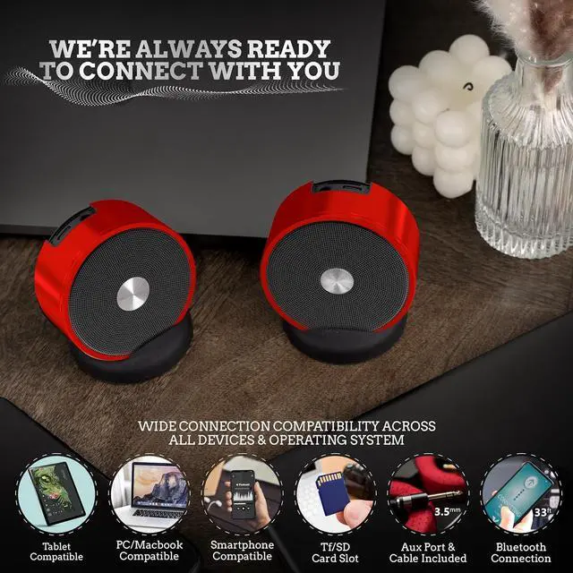 Alt view image 4 of 6 - Bluetooth Speaker Pair - TF SD Card 3.5 mm Audio Cable - Dual Pairing Bluetooth Speakers - Bluetooth Multiple Wireless Speakers - Mothers Day Gift For Mothers - Bluetooth Speaker Multiple Pairing Red