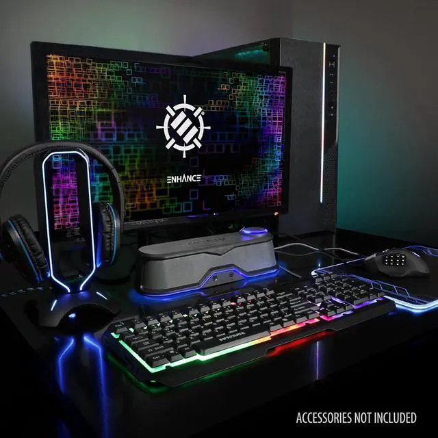 Alt view image 3 of 7 - ENHANCE SB1 Computer Speakers High Excursion Soundbar - USB Powered Computer Sound Bar, Under Monitor Speaker with 10W Peak, LED Volume Control Knob, Headset Pass Through, Gaming Soundbar for PC