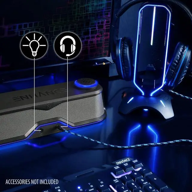 Alt view image 4 of 7 - ENHANCE SB1 Computer Speakers High Excursion Soundbar - USB Powered Computer Sound Bar, Under Monitor Speaker with 10W Peak, LED Volume Control Knob, Headset Pass Through, Gaming Soundbar for PC