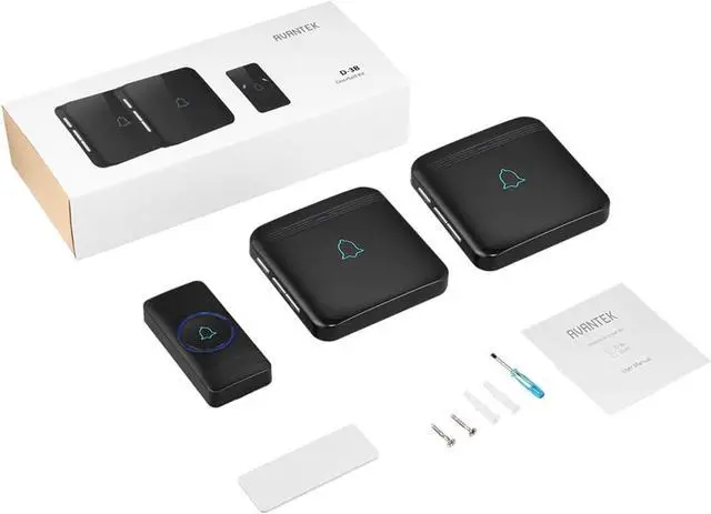 Alt view image 7 of 7 - AVANTEK Wireless Doorbell, D-3B Waterproof Door Chime Kit Operating at over 1300 Feet with 2 Plug-In Receivers, 52 Melodies, CD Quality Sound and LED Flash