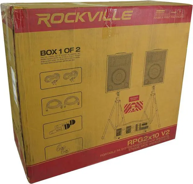 Alt view image 6 of 7 - Rockville RPG2X10 V2 10 in Package PA System 200W RMS / 800W Peak, 4-Channel Powered Mixer with Bluetooth, 2 Speakers, 2 Stands, 2 RMM-XLR Mics, USB SD MP3, for DJ Karaoke Events