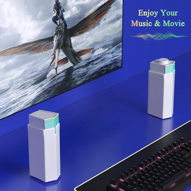 Alt view image 7 of 7 - Jeecoo M20 Bluetooth Computer Speakers for PC Desktop Monitor, Gaming PC Sound Bar - Wired USB-Powered, Superb Stereo Sound, with LED Lighting, White